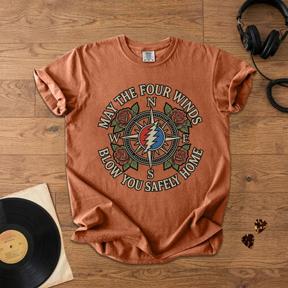 Grateful Dead Four Winds Blow You Safely Home Graphic T-Shirt – Retro Rock Metal Music Fan Merch Tee