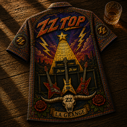 ZZ Top Stained Glass Hawaiian Shirt - Unisex Front Back Sharp Dressed Man Button Up