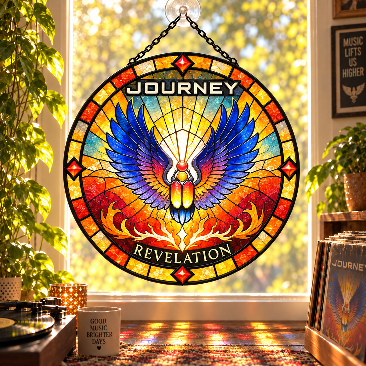 Journey Suncatcher, 9 Album Stained Glass Window Hanging, Infinity Escape Frontiers Classic Rock Music Gift
