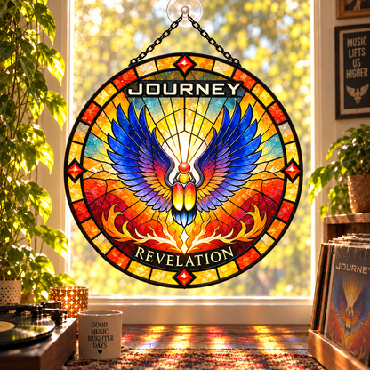 Journey Suncatcher, 9 Album Stained Glass Window Hanging, Infinity Escape Frontiers Classic Rock Music Gift