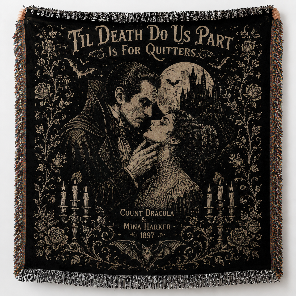 Dracula & Mina Harker Woven Blanket, Gothic Vampire Throw Blanket, Bram Stoker Dracula Tapestry Blanket, Victorian Horror Home Decor Gift