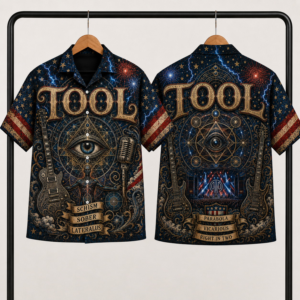 Tool Band Hawaiian Shirt - Unisex Vintage Third Eye Sacred Geometry Button Up