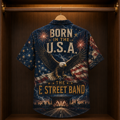Bruce Springsteen Hawaiian Shirt - Unisex Born In The USA American Eagle Button Up