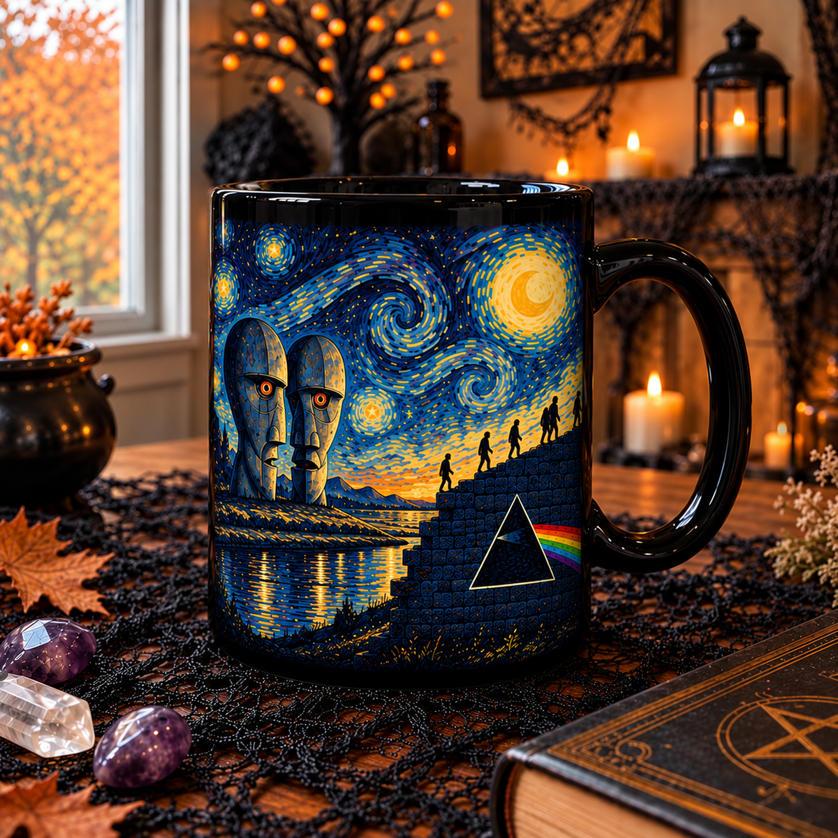 Pink Floyd Van Gogh Art Mug – Dark Side of the Moon Starry Night Mug, The Wall & Division Bell Rock Coffee Cup, Pink Floyd Fan Gift