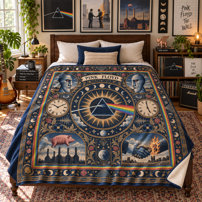 Pink Floyd Sherpa Blanket, Dark Side of the Moon Heritage Pattern Blanket, Wish You Were Here Rock Band Gift