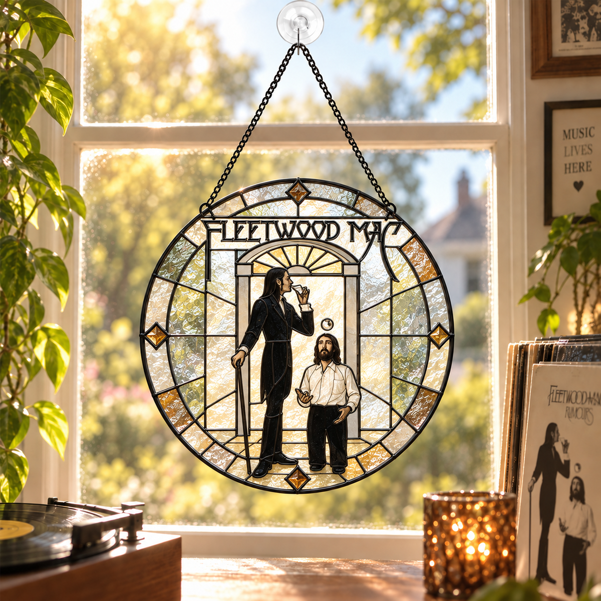 Fleetwood Mac Iconic Album Art Stained Glass Sun Catcher –70s Rock Window Hanging Gift for Fans