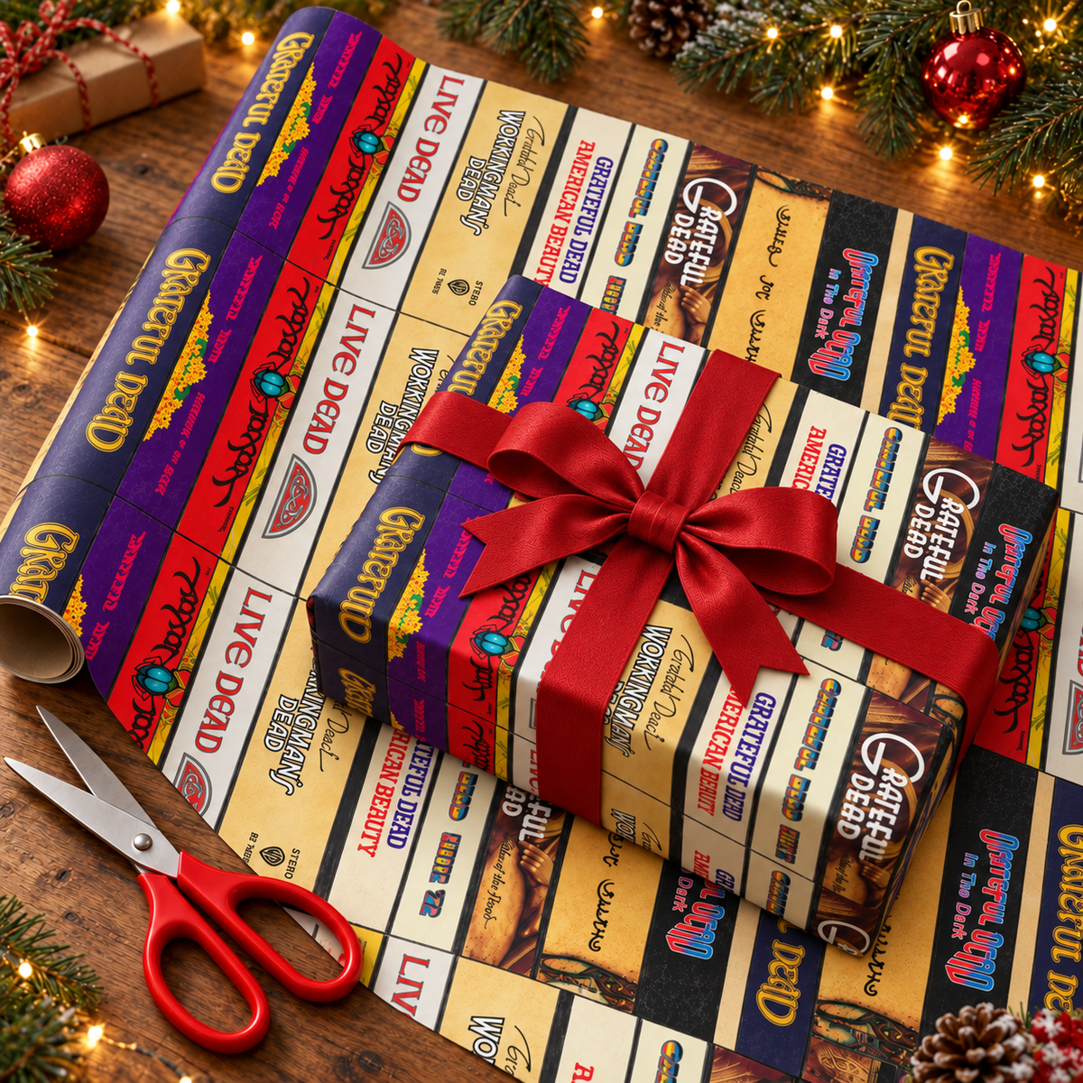 Grateful Dead Cassette Spines Wrapping Paper, Vintage Audio Tape Strip Rock Gift Wrap