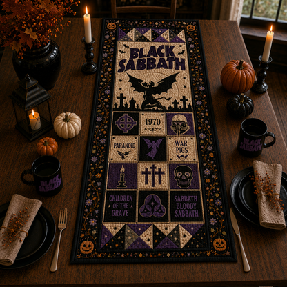 Black Sabbath Halloween Table Runner – Quilted Heavy Metal Table Decor for Fall & Halloween