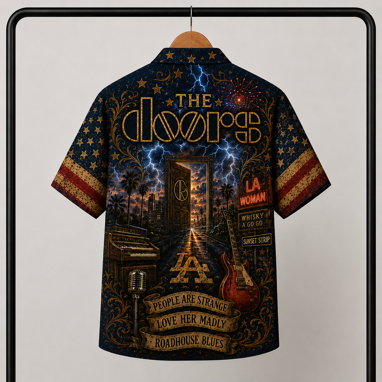 The Doors Hawaiian Shirt - Unisex Vintage Symbolic Door Light My Fire Button Up