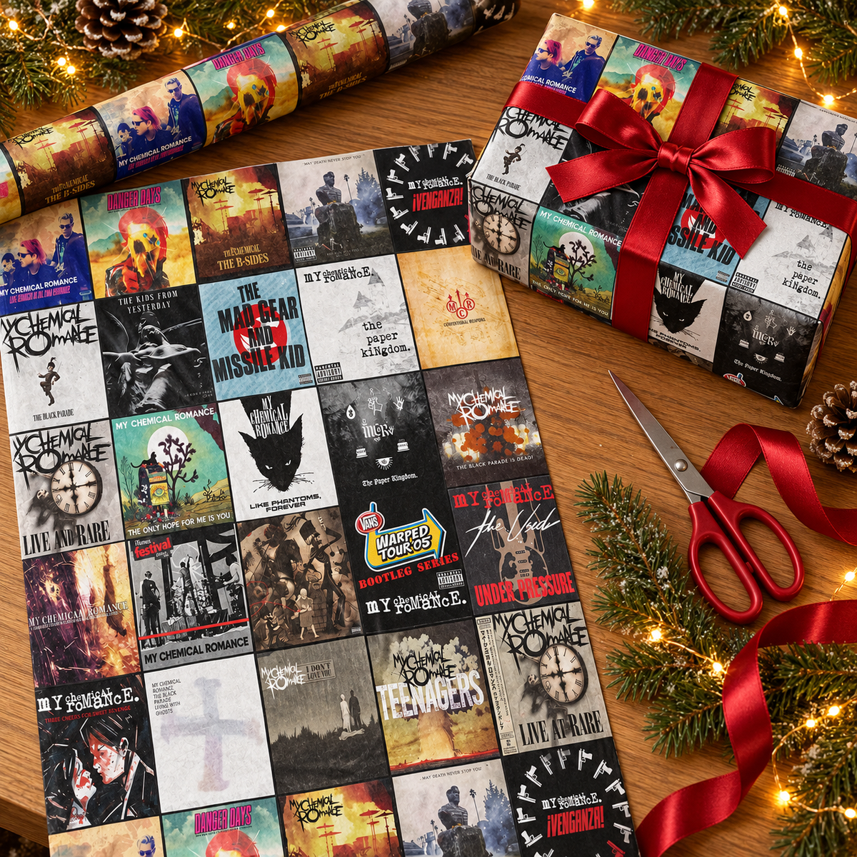 My Chemical Romance Album Cover Wrapping Paper Roll – Emo Rock Music Gift Wrap, Vintage Album Collage Christmas Wrapping Paper for MCR Fans