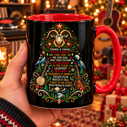 Billy Strings Christmas Tree Mug, Bluegrass Holiday Coffee Cup, BMFS Fan Gift, Music Christmas Mug, Goat Christmas Tree Decor