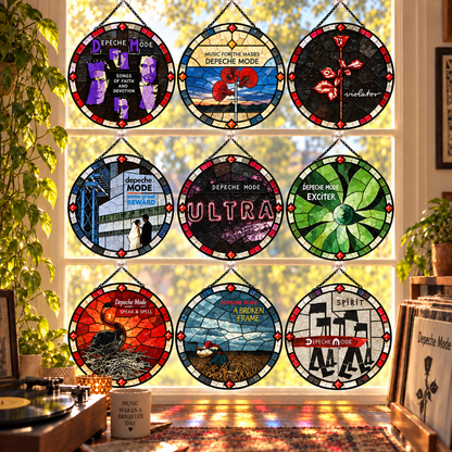 Depeche Mode Suncatcher, 9 Album Stained Glass Window Hanging, Violator Ultra Music for the Masses Gothic Synth Pop Gift