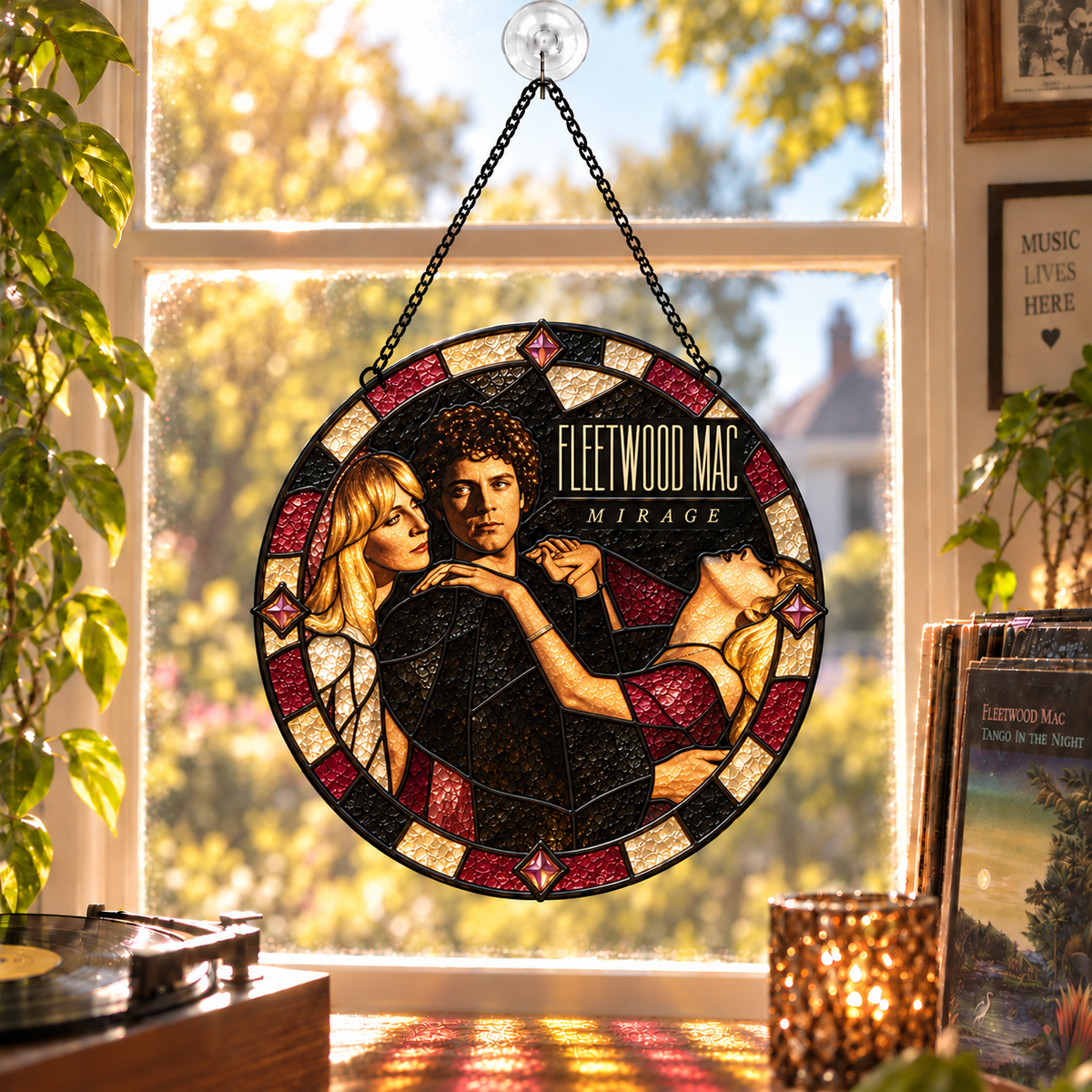 Fleetwood Mac Iconic Album Art Stained Glass Sun Catcher –70s Rock Window Hanging Gift for Fans