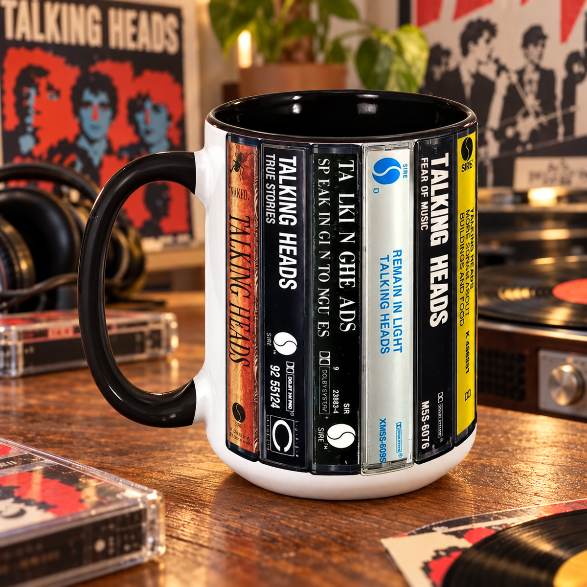 Talking Heads Mug, Retro Cassette Tape Coffee Cup, New Wave Music Lover Gift, Vintage 80s Rock Band Mug