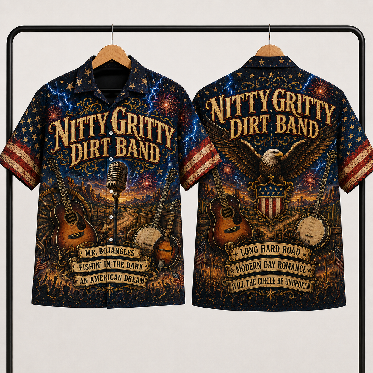 Nitty Gritty Dirt Band Hawaiian Shirt - American Country Rock Band All Over Print AOP Button Up Shirt for Music Fans
