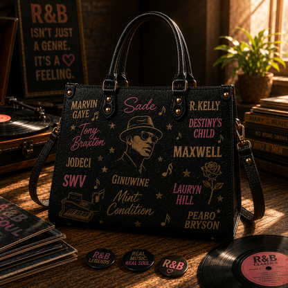R&B Legends Faux Leather Handbag – Vintage Soul & R&B Music Shoulder Tote Bag for Music Lovers