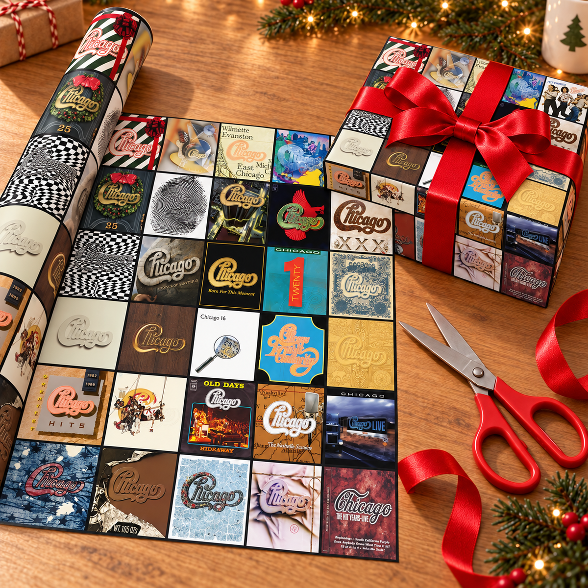 Chicago Band Album Cover Wrapping Paper Roll – Classic Rock Music Gift Wrap, Vintage Album Collage Christmas Wrapping Paper for Chicago Fans