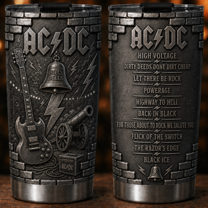 AC/DC 3D Printed Stainless Steel Tumbler - Hard Rock Band Album List Travel Mug