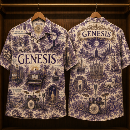 Genesis Hawaiian Shirt - Unisex Vintage Toile De Jouy Lavender Purple Button Up
