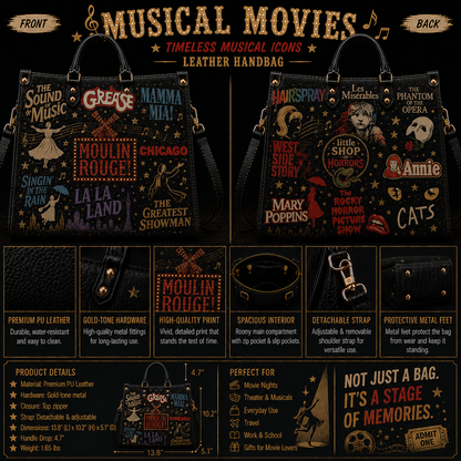 Musical Movies Faux Leather Handbag – Theatre Show Lover Shoulder Tote Bag