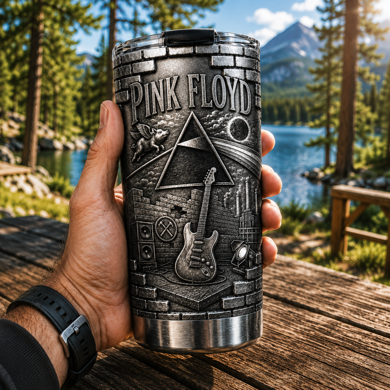 Pink Floyd Dark Side of the Moon Insulated Tumbler - 3D Embossed Prism Travel Cup
