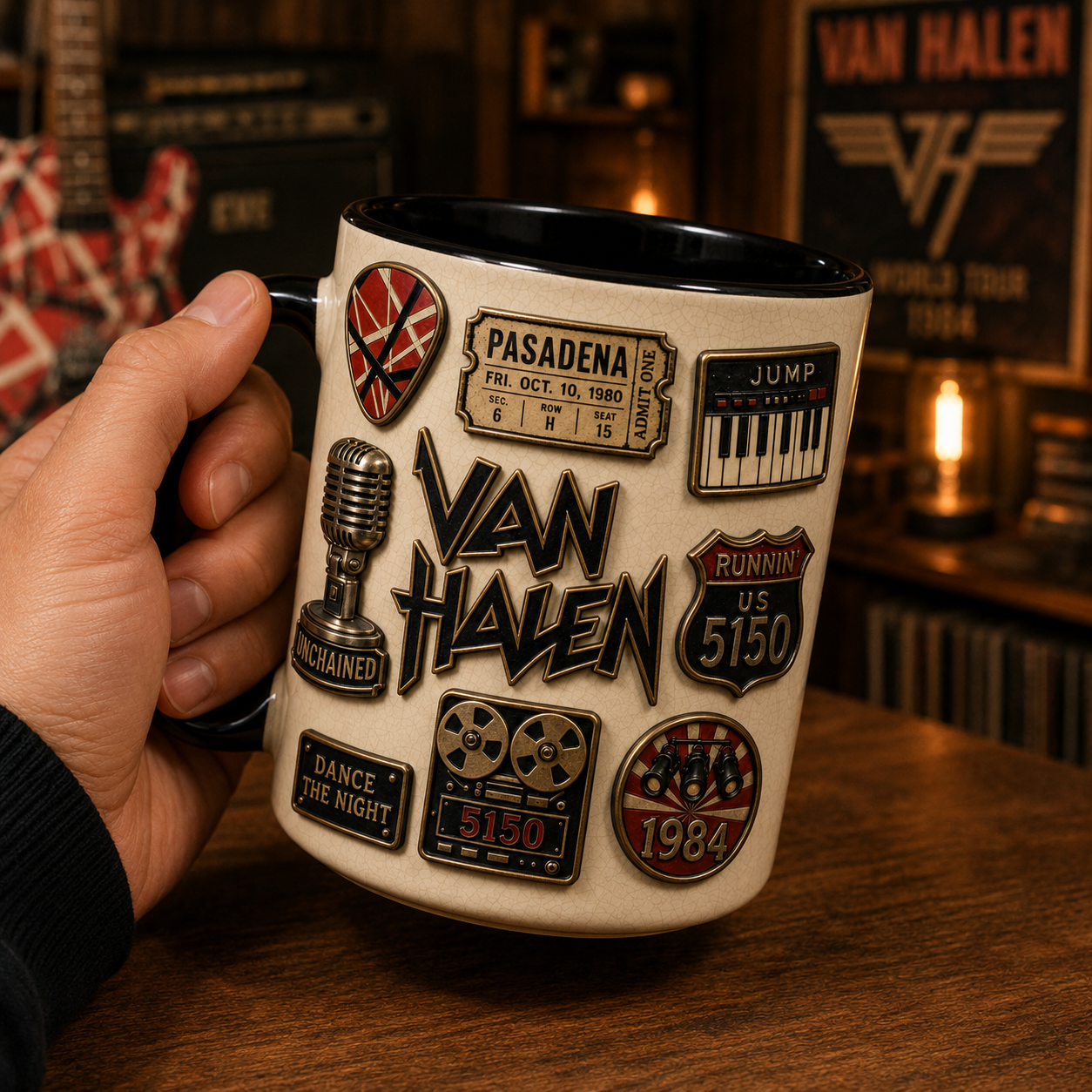 Van Halen Ceramic Mug – Jump Panama Frankie Guitar Vintage Ceramic Coffee Cup
