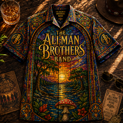 The Allman Brothers Band Hawaiian Shirt - Unisex Stained Glass Mushroom Button Up