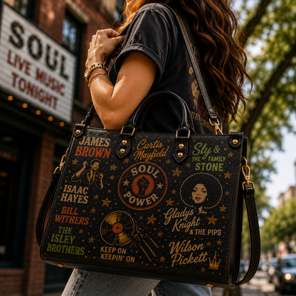 Classic Soul Music Faux Leather Handbag – Vintage 60s 70s Soul Power Shoulder Tote Bag