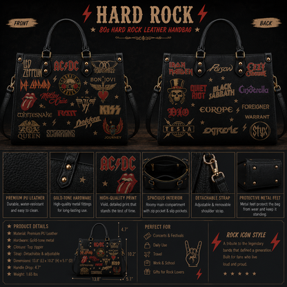 Classic Rock Legends Faux Leather Handbag – Vintage Rock Band Shoulder Tote Bag for Music Lovers