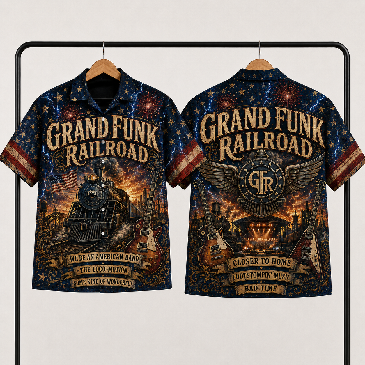 Grand Funk Railroad Hawaiian Shirt - American Classic Rock Band All Over Print AOP Button Up Shirt for Rock Music Fans