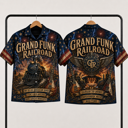 Grand Funk Railroad Hawaiian Shirt - American Classic Rock Band All Over Print AOP Button Up Shirt for Rock Music Fans