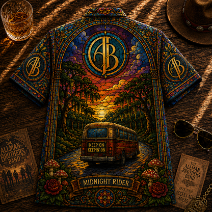 The Allman Brothers Band Hawaiian Shirt - Unisex Stained Glass Mushroom Button Up