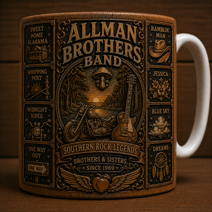 The Allman Brothers Band Mug, Southern Rock Coffee Mug, Vintage Allman Brothers Band Ceramic Mug, Fillmore East Gift, Classic Rock Fan Cup
