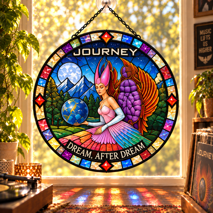 Journey Suncatcher, 9 Album Stained Glass Window Hanging, Infinity Escape Frontiers Classic Rock Music Gift
