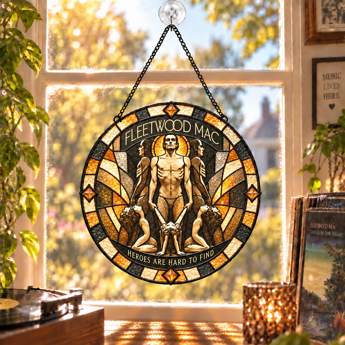 Fleetwood Mac Iconic Album Art Stained Glass Sun Catcher –70s Rock Window Hanging Gift for Fans