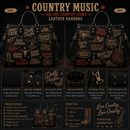 90s Country Music Legends Faux Leather Handbag – Vintage Country Artist Shoulder Tote Bag