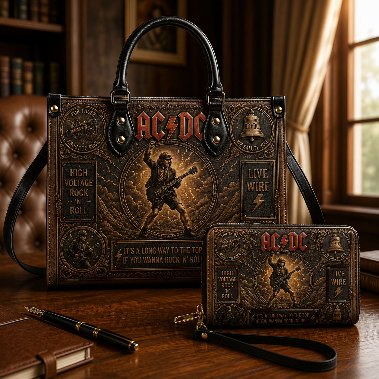 AC/DC Handbag, Tote Bag and Wallet Set, High Voltage Rock ’N’ Roll Accessories, Classic Hard Rock Fan Gift
