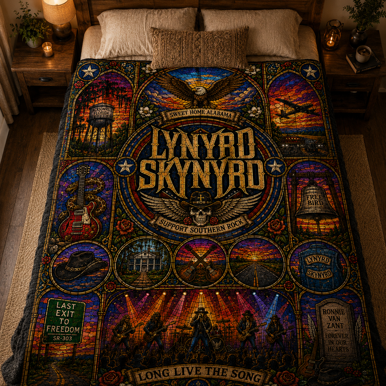 Lynyrd Skynyrd Sherpa Blanket – Sweet Home Alabama Stained Glass Blanket