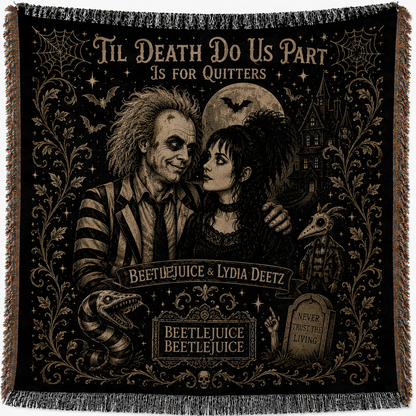Beetlejuice Woven Blanket, Gothic Halloween Throw Blanket, Beetlejuice & Lydia Deetz Tapestry Blanket, Spooky Home Decor Gift
