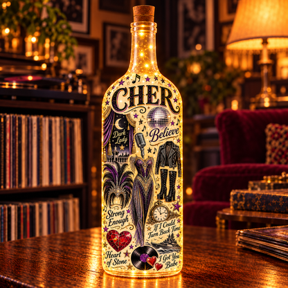 Cher Lighted Bottle Lamp, Believe Music Decor, Pop Icon LED Bottle Light, Cher Fan Gift, Retro Music Room Decor