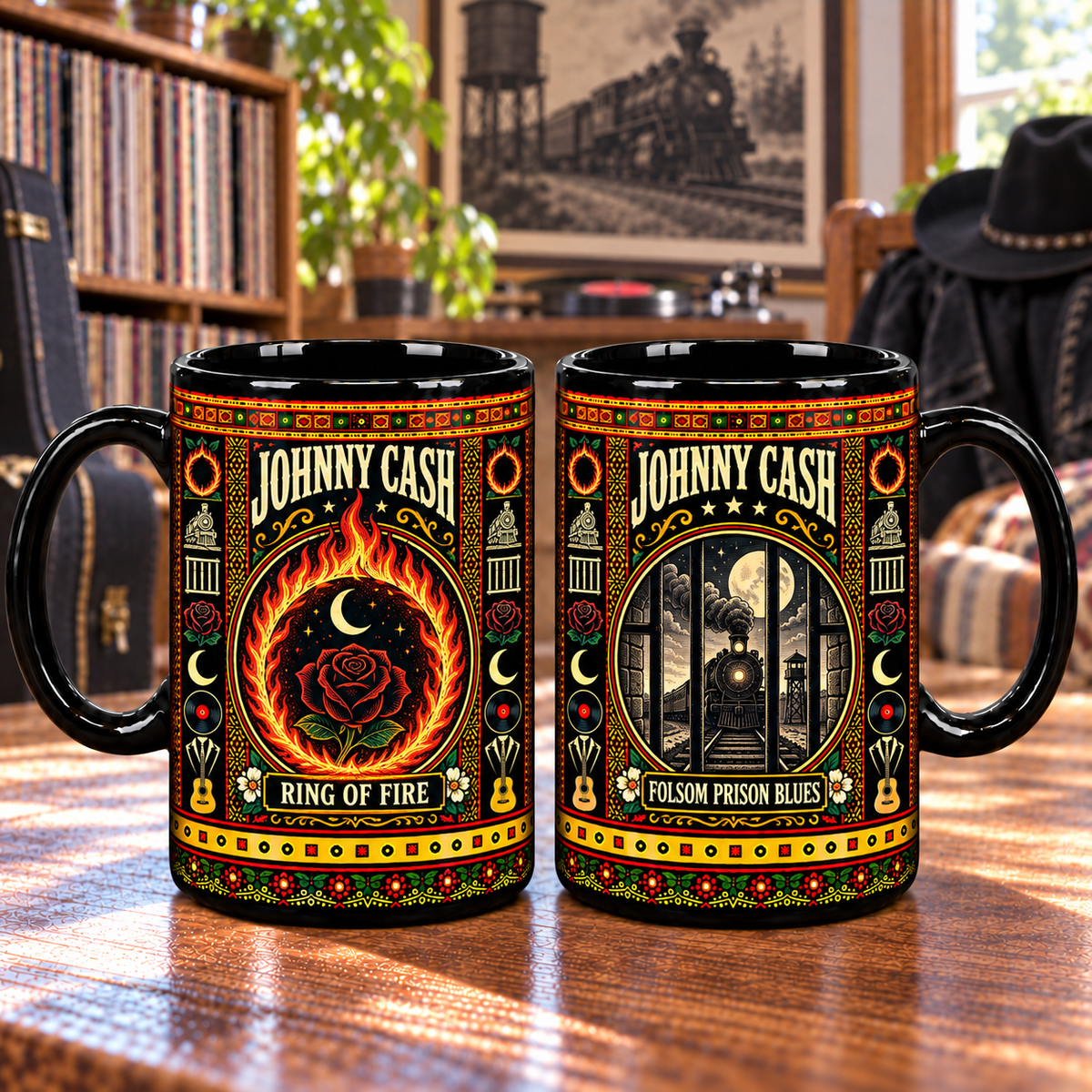 Johnny Cash Mug, Folsom Prison Blues Ceramic Coffee Mug, Man in Black Country Music Gift