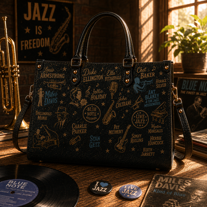 Jazz Legends Faux Leather Handbag – Vintage Music Lover Shoulder Tote Bag for Jazz & Blues Fans