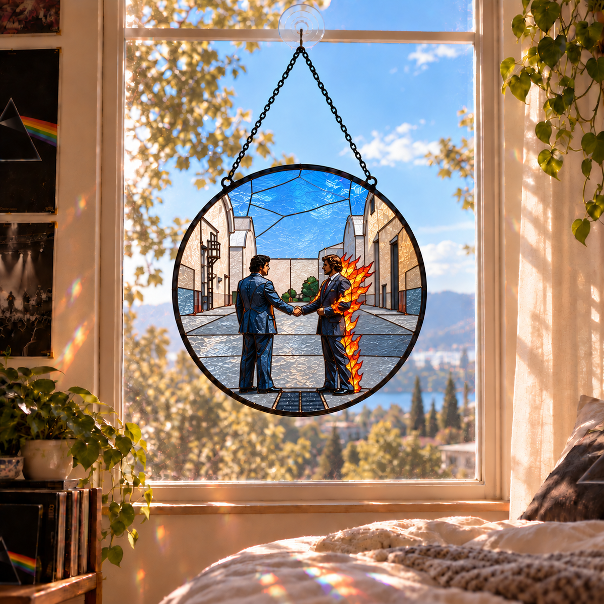 Pink Floyd Album Stained Glass Suncatcher - Psychedelic Rock Music Window Hanging Gift for Fans