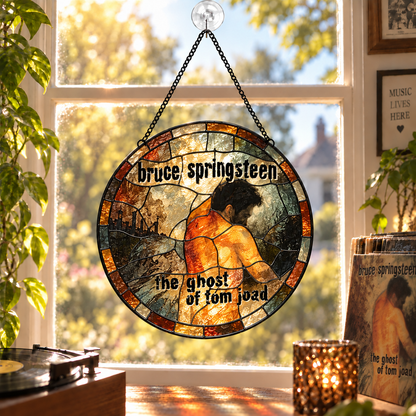 Bruce Springsteen Iconic Album Cover Stained Glass Sun Catcher – The Boss Rock Music Window Hanging Gift