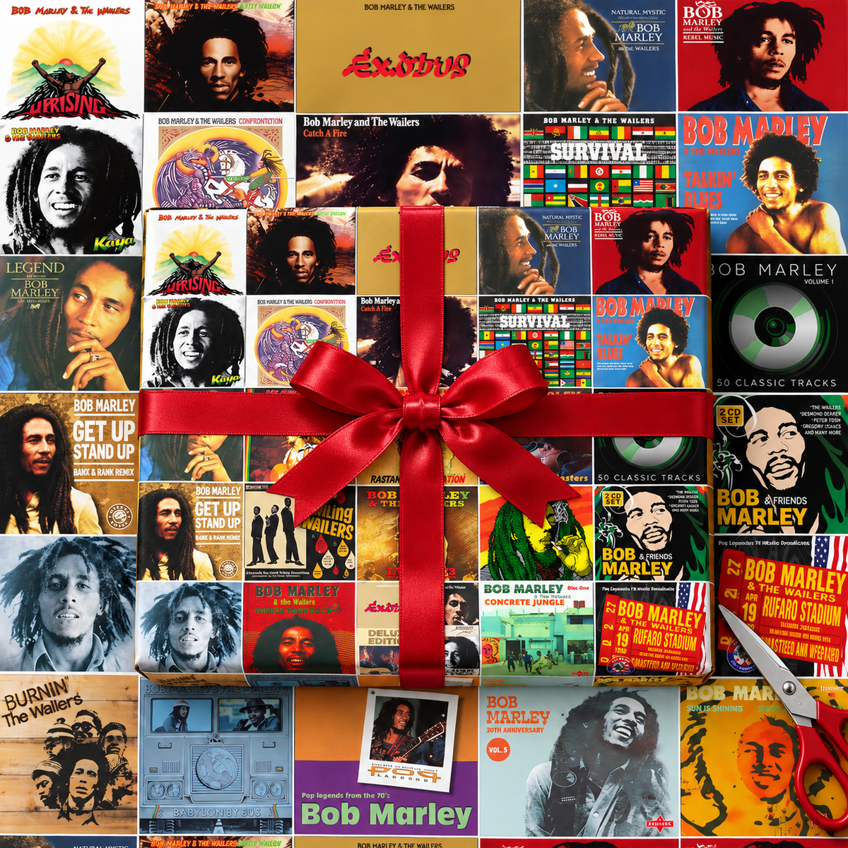 Bob Marley Album Cover Collage Wrapping Paper – Reggae Music Fan Gift Wrap Roll