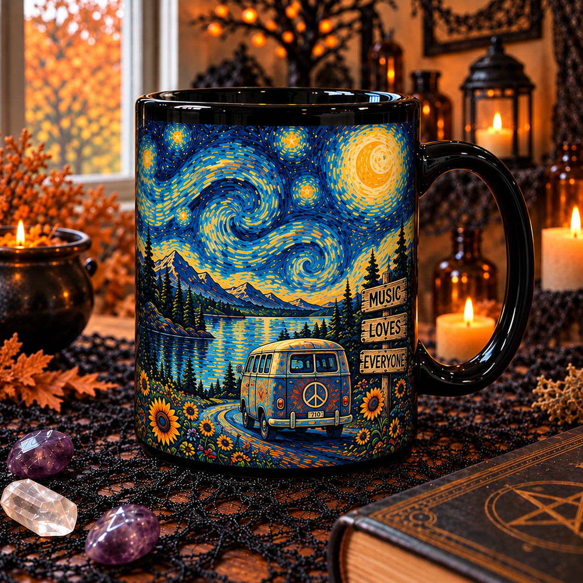 Grateful Dead Van Gogh Art Mug – Steal Your Face & Dancing Bears Starry Night Mug, Psychedelic Deadhead Coffee Cup, Rock Fan Gift