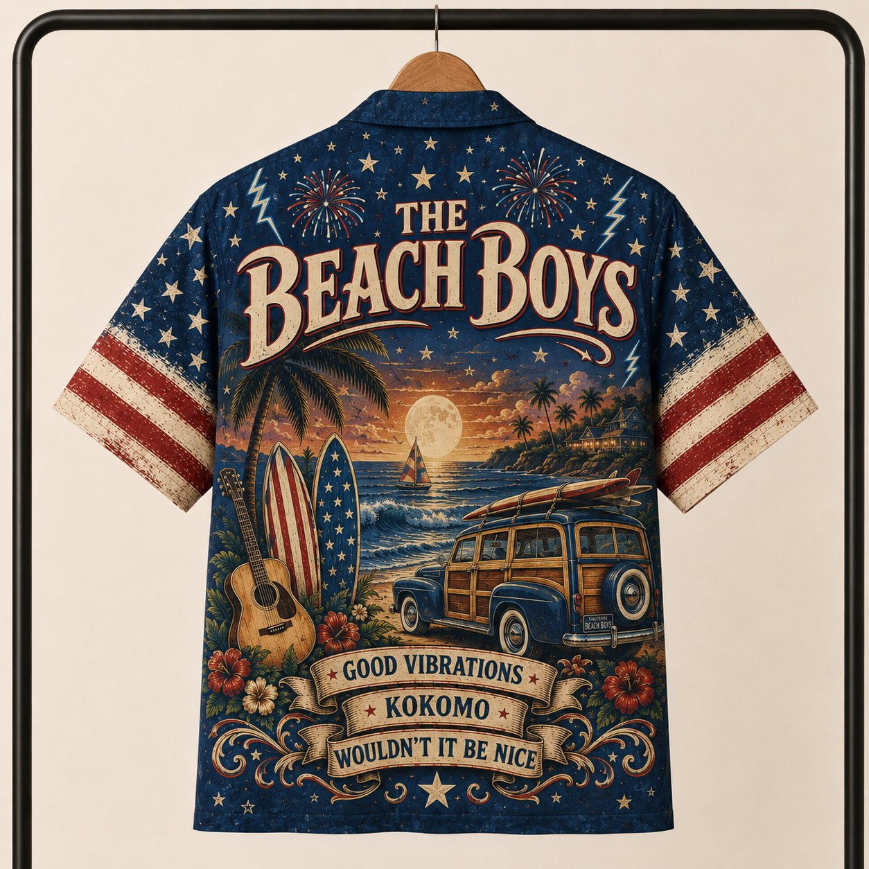 The Beach Boys Hawaiian Shirt - Unisex Woodie Wagon Surfin USA Button Up