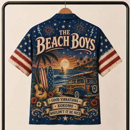 The Beach Boys Hawaiian Shirt - Unisex Woodie Wagon Surfin USA Button Up