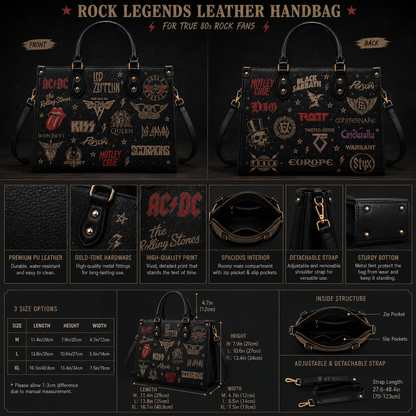 Classic Rock Legends Faux Leather Handbag – Vintage Rock Band Shoulder Tote Bag for Music Fans