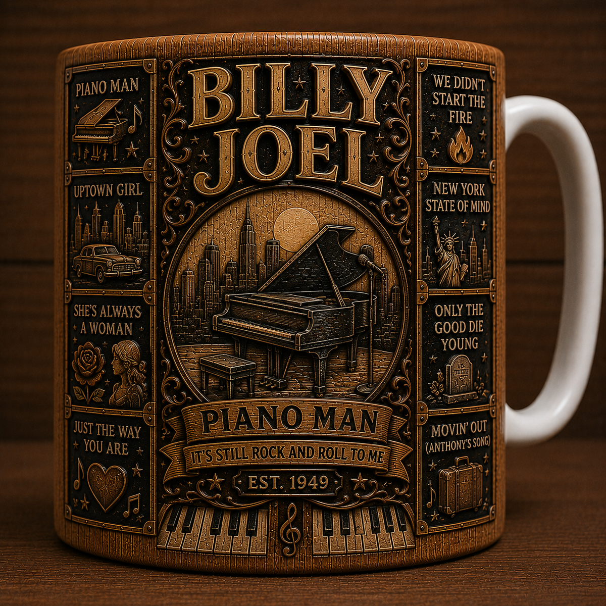 Billy Joel Mug, Piano Man Coffee Mug, Vintage Classic Rock Ceramic Cup, New York State of Mind Gift, Billy Joel Fan Mug